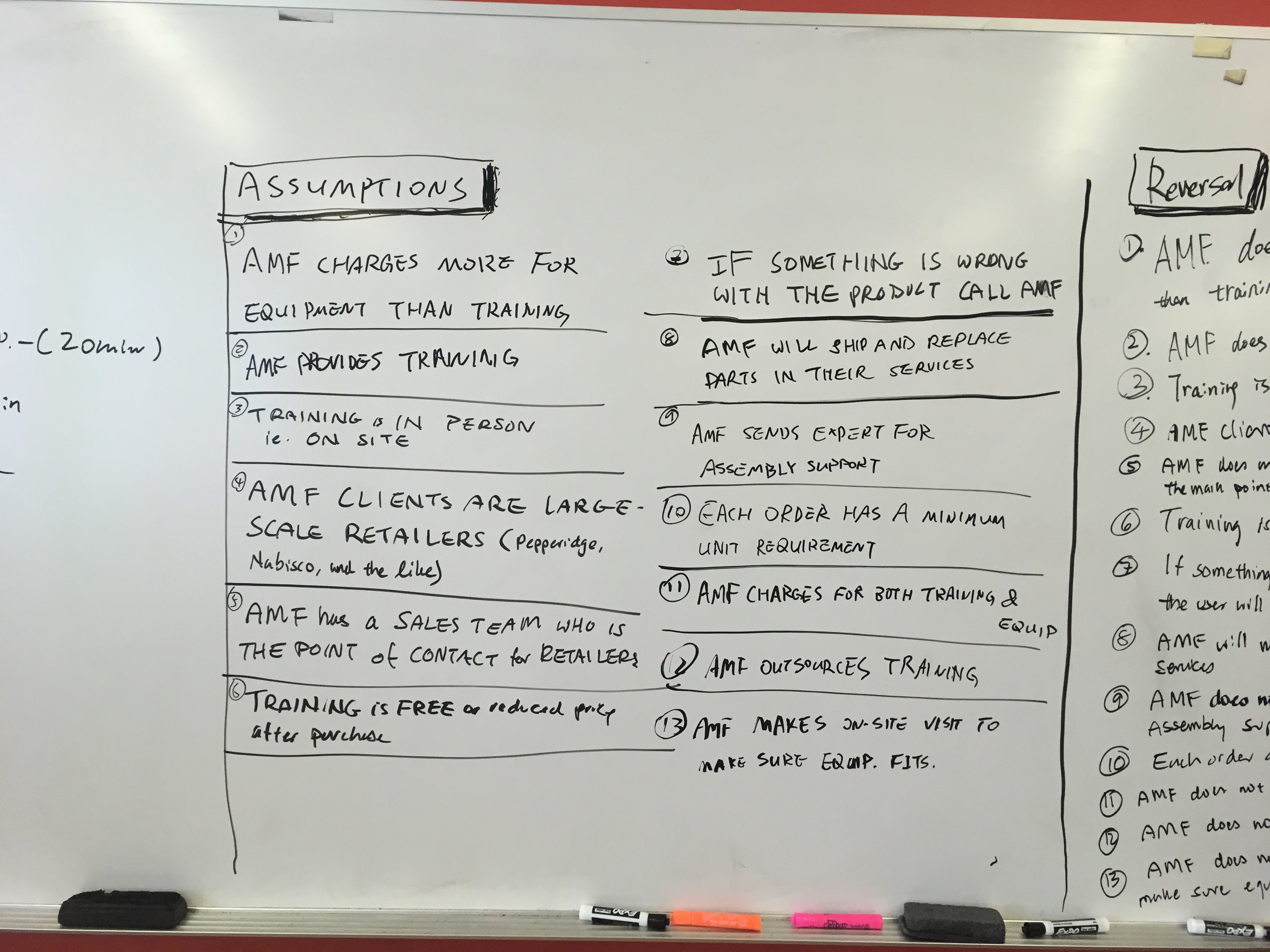 white board with assumptions